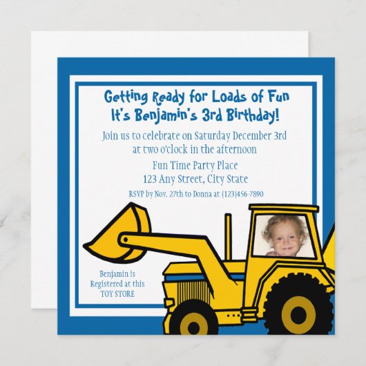 Bouw Fun / Backhoe foto Kaart (Voorkant / Achterkant)