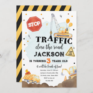 Bouw Gele Dump Truck Boy Birthday Invita Kaart