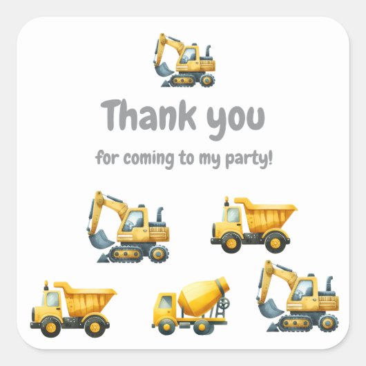 Bouw, gele dump truck dank u sticker (Voorkant)