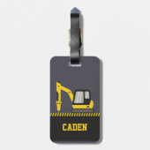 Bouw gele graafmachine met breker Kinder Bagagelabel (Achterkant verticaal)