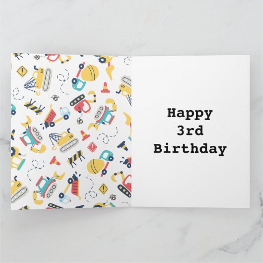 Bouw gele vrachtwagens auto 3e verjaardag kaart (Binnen)