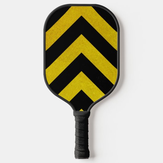 Bouw-Gevaarlijke-Strepen Zwart & Geel Pickleball Paddle (Voorkant)