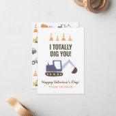 Bouw graafmachine kinder klas valentine notitiekaartje (Voorkant / Achterkant in situ)