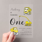 Bouw Grappige Voertuigen Jongens 1e verjaardag Acryl Uitnodigingen (Insitu (Draagbaar))