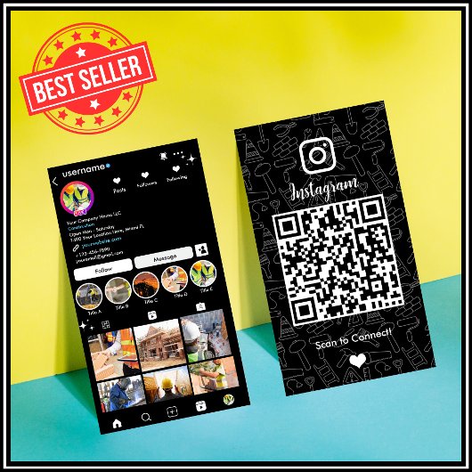 Bouw Instagram Zwarte QR-code Visitekaartje