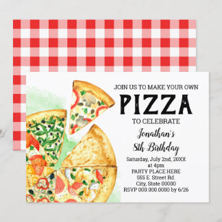 Bouw je pizza verjaardagsfeestje zomerbash kaart