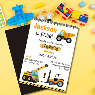 Bouw kinder dump truck kraan 4e verjaardag kaart