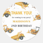 Bouw kinderen Birthday Party Dank je Ronde Sticker (Voorkant)