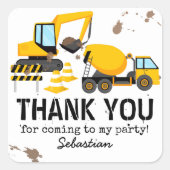 Bouw kinderen Birthday Party Dank je Vierkante Sticker (Voorkant)