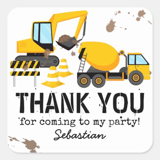 Bouw kinderen Birthday Party Dank je Vierkante Sticker (Voorkant)
