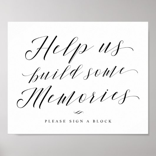 Bouw Memories Jenga Calligraphy Wedding Sign Poster (Voorkant)