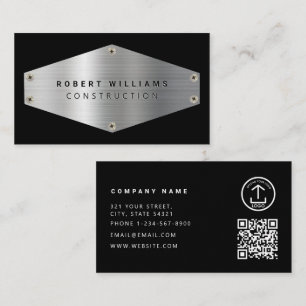 Bouw Metaal QR Code Zwart Metalliek Zilver Visitekaartje