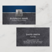 Bouw Metallic monogram Modern Navy Blue Visitekaartje (Voorkant / Achterkant)