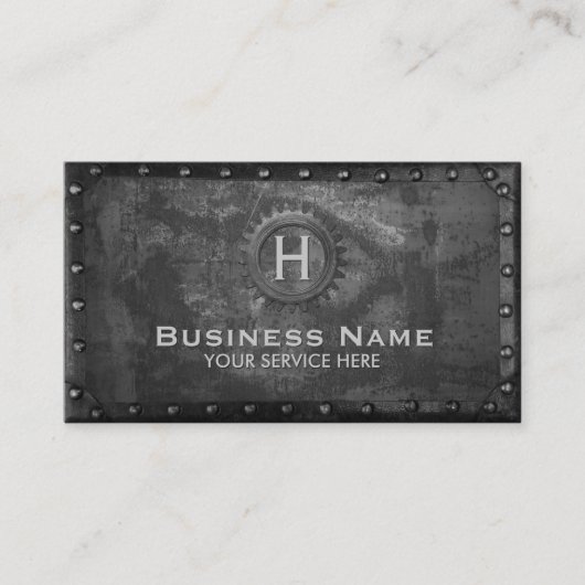 Bouw monogram Rusty Black Metal Visitekaartje (Voorkant)