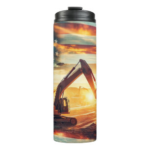 Bouw Patriottische Vlag Backhoe Thermosbeker