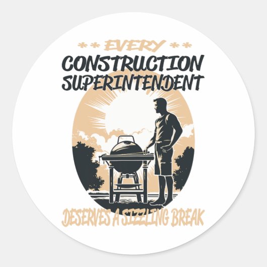 Bouw Superintendent Funny BBQ Chef of meisje Ronde Sticker (Voorkant)