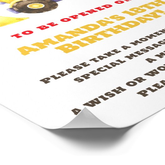 Bouw Truck Time Capsule 1e verjaardag Poster (Hoek)