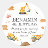 Bouw van bouwterrein — Truck Digger Birthday Party Ronde Sticker (Voorkant)