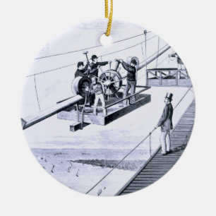 Bouw van de Brooklyn Bridge, New York (litho) Keramisch Ornament