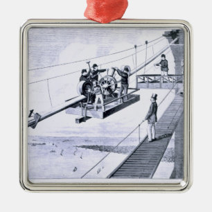Bouw van de Brooklyn Bridge, New York (litho) Metalen Ornament