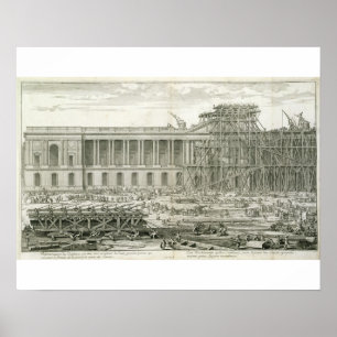 Bouw van de hoofdingang van het Louvre, Parijs Poster