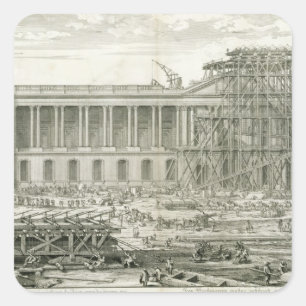 Bouw van de hoofdingang van het Louvre, Parijs Vierkante Sticker