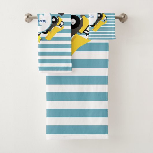 Bouw van een monogram met blauwe strepen bad handdoek (Insitu)