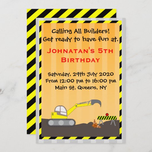 Bouw van graafmachines Vervroegde dag Kaart (Voorkant / Achterkant)