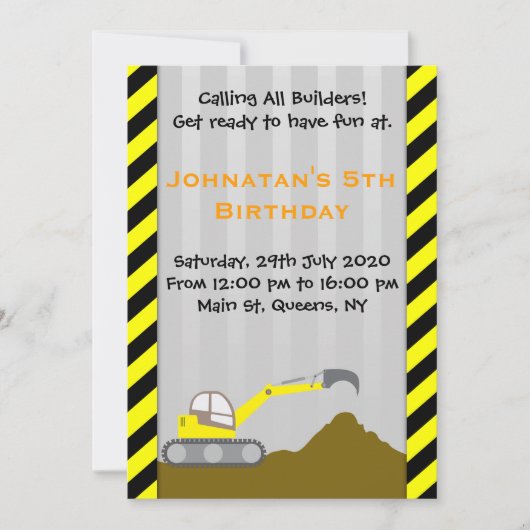 Bouw van graafmachines Vervroegde dag Kaart (Voorkant)