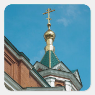 Bouw van Russische kerk met een gouden kruis op Vierkante Sticker