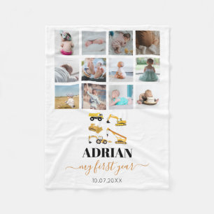 Bouw van vrachtwagens Baby Eerste jaar Foto collag Fleece Deken