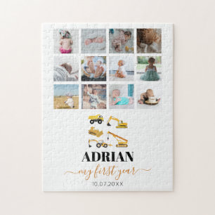 Bouw van vrachtwagens Baby Eerste jaar Foto collag Legpuzzel