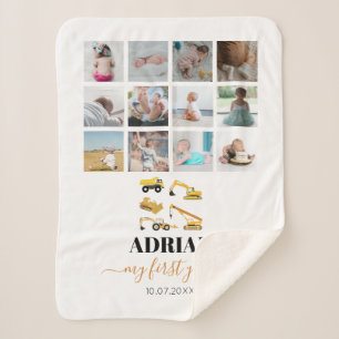 Bouw van vrachtwagens Baby Eerste jaar Foto collag Sherpa Deken