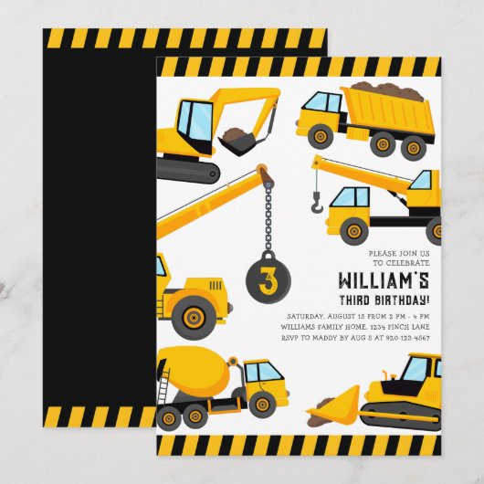 Bouw van vrachtwagens Birthday Party Kaart (Voorkant / Achterkant)