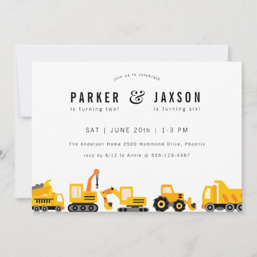 Bouw van vrachtwagens Thema Joint Birthday Kaart (Voorkant)