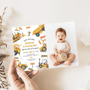Bouw van vrachtwagens Theme Birthday Party Kaart
