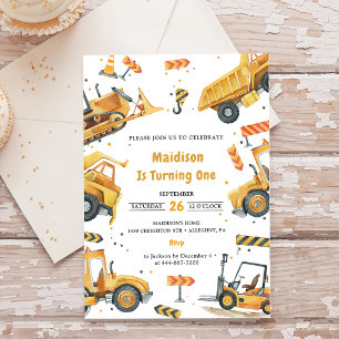 Bouw van vrachtwagens Theme Birthday Party Kaart