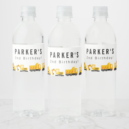 Bouw van vrachtwagens Theme Birthday Waterfles Etiket (Flessen)