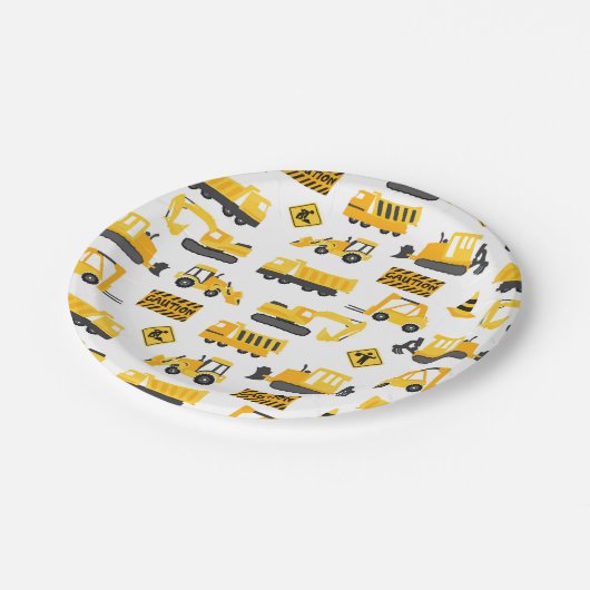 Bouw van vrachtwagens: wit patroonpatroon papieren bordje (Gekanteld)