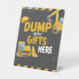 Bouw verjaardag - dump cadeaus hier reclamebord met voetstuk