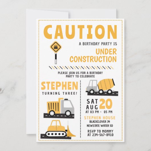 Bouw Verjaardag Kind Uitnodiging Sjablonen (Voorkant)