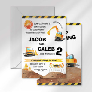 Bouw Verjaardag Tweeling Uitnodiging elke leeftijd