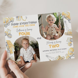 Bouw Verwant Tweeling Dubbele Verjaardagsfeest Kaart