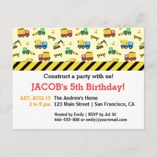 Bouw Voertuigen Pattern Birthday Party Kaart