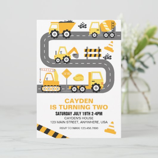 Bouw Vrachtwagen - uitnodiging (Staand voorkant)