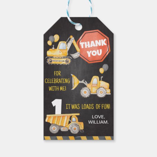 Bouw vrachtwagens afgelopen dag Dank u Label Cadeaulabel (Voorkant)