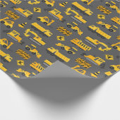 Bouw Vrachtwagens en Tekens Patroon Grijs Cadeaupapier (Hoek)