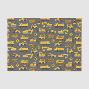 Bouw Vrachtwagens en Tekens Patroon Grijs Tissuepapier