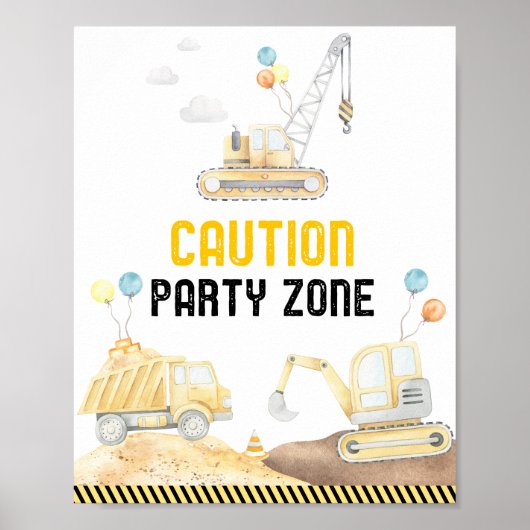 Bouw Zone Dump Truck Digger Birthday Poster (Voorkant)