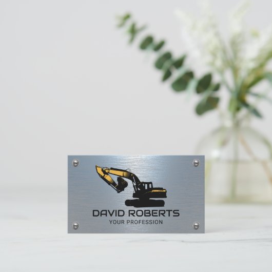 Bouw Zware Materiaalexploitant Blauw Metaal Visitekaartje (Staand voorkant)